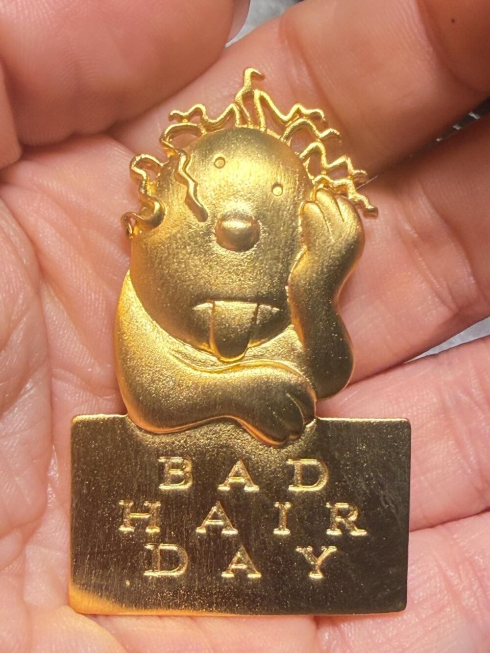 Bad Hair Day Brooch Vintage Funny Character Pin signed J Benton